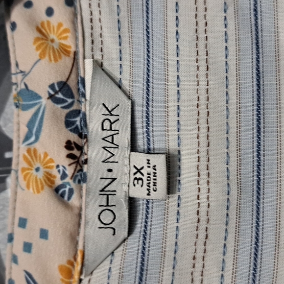 John Mark Scarf Print Back Embroidered Henley Neck 3/4 Cuff Sleeve Butto… - Picture 6 of 11